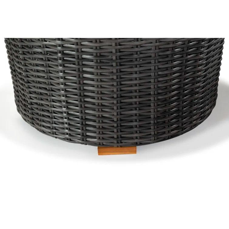 SAFAVIEH Couture Anguilla Outdoor Patio Round Wicker Coffee Table with Storage, Dark Grey
