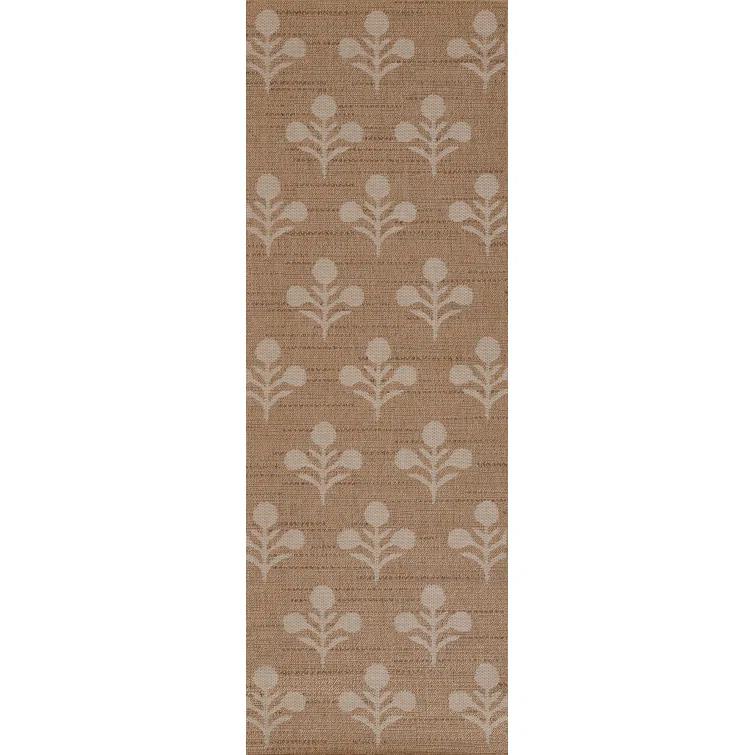 Erin Gates by Momeni Saybrook Floral Power Loom Polypropylene Plastic Indoor / Outdoor Area Rug in Beige/Brown