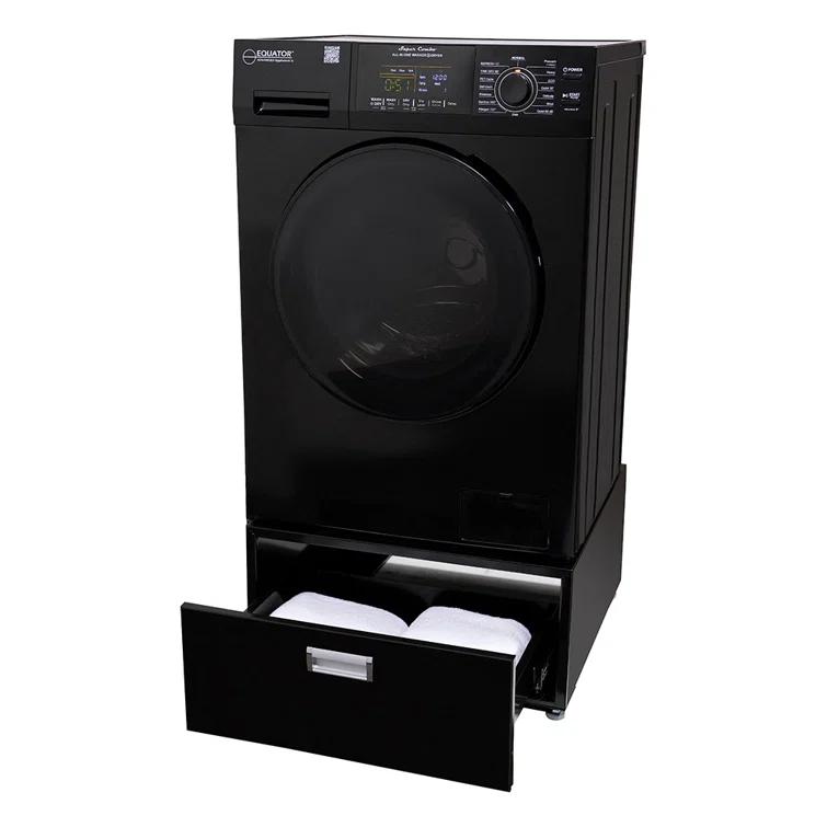 Equator Advanced Appliances All-in-one Washer Dryer Ventless FULLY BUILTIN 0-CLEARANCE 1.62cf/15lbs 110V 1400RPM with Pedestal EZ 4700 C + PDL 4455 Black