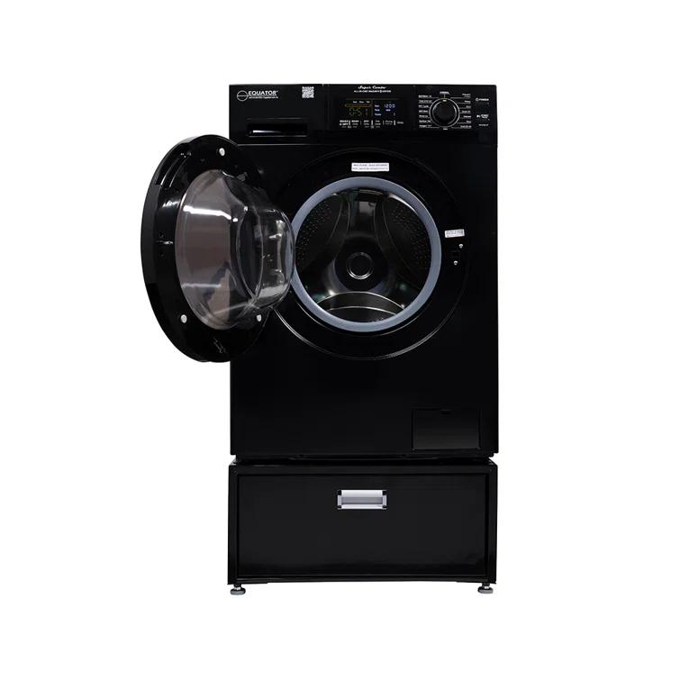 Equator Advanced Appliances All-in-one Washer Dryer Ventless FULLY BUILTIN 0-CLEARANCE 1.62cf/15lbs 110V 1400RPM with Pedestal EZ 4700 C + PDL 4455 Black