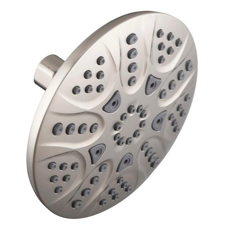 6" Round Thin 5-Function Adjustable Spray Shower Head with 8" S-Shaped Wall Mount Arm