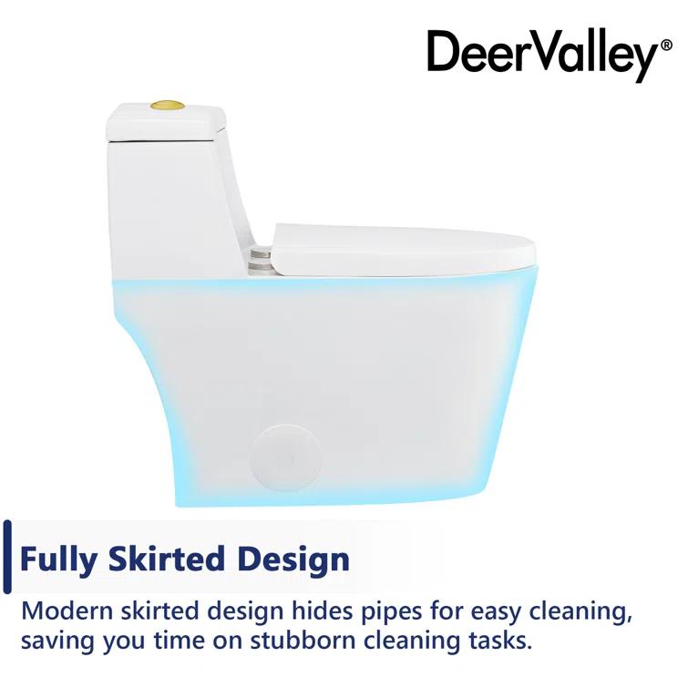 DeerValley Prism Dual-Flush Elongated One-Piece Toilet with Glazed Surface Lower Water Tank for Space Saving (Seat Included)