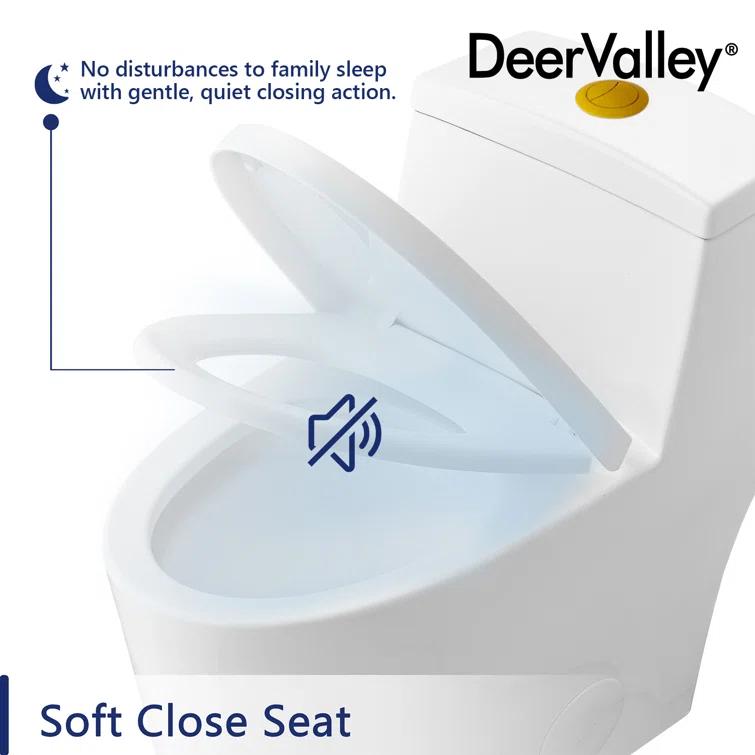 DeerValley Prism Dual-Flush Elongated One-Piece Toilet with Glazed Surface Lower Water Tank for Space Saving (Seat Included)