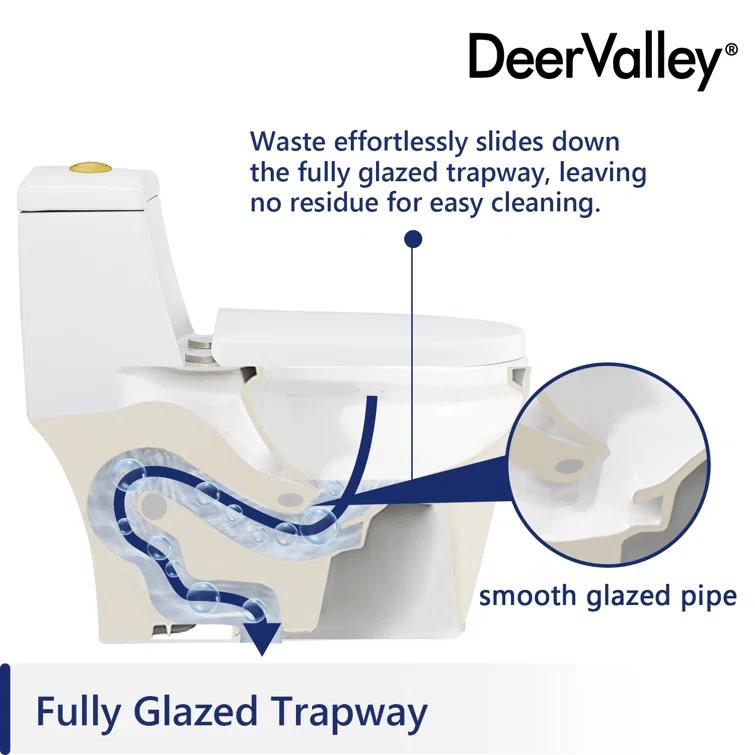 DeerValley Prism Dual-Flush Elongated One-Piece Toilet with Glazed Surface Lower Water Tank for Space Saving (Seat Included)