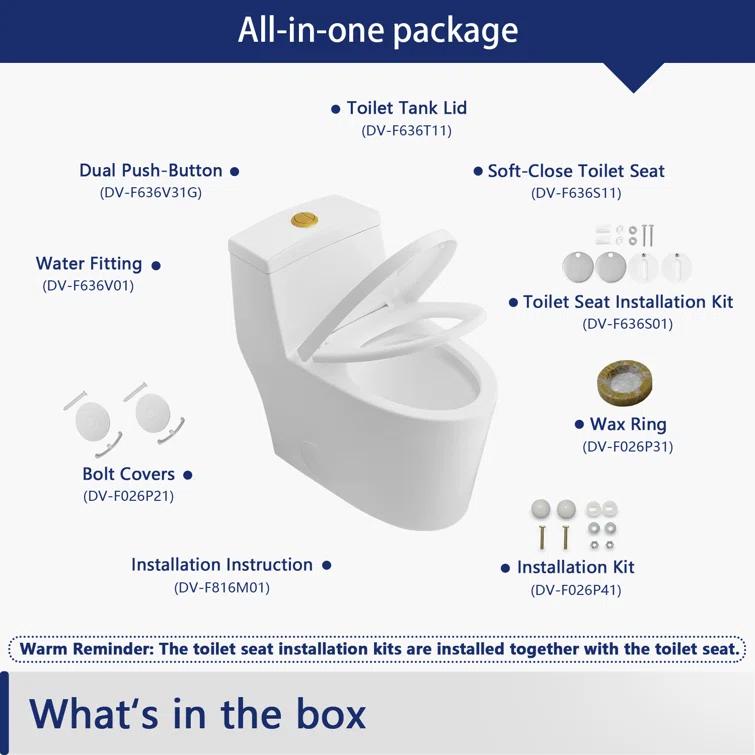 DeerValley Prism Dual-Flush Elongated One-Piece Toilet with Glazed Surface Lower Water Tank for Space Saving (Seat Included)