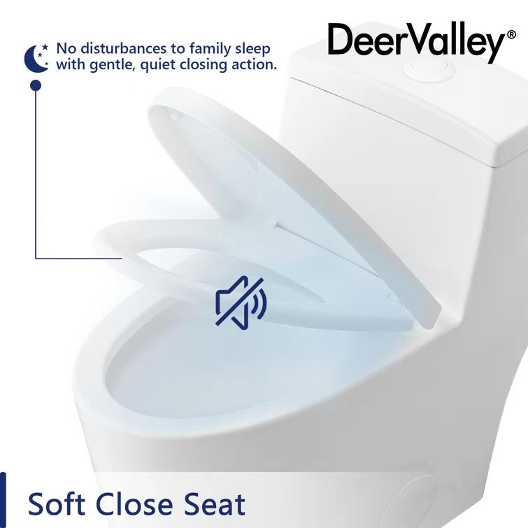 DeerValley Prism Dual-Flush Elongated One-Piece Toilet with Glazed Surface Lower Water Tank for Space Saving (Seat Included)