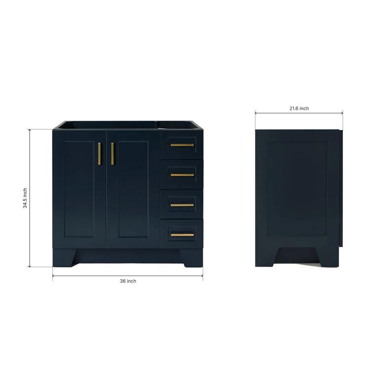 Sawyer 36'' Solid Wood Single Bathroom Vanity Base Only, Right Offset Base Cabinet without Top