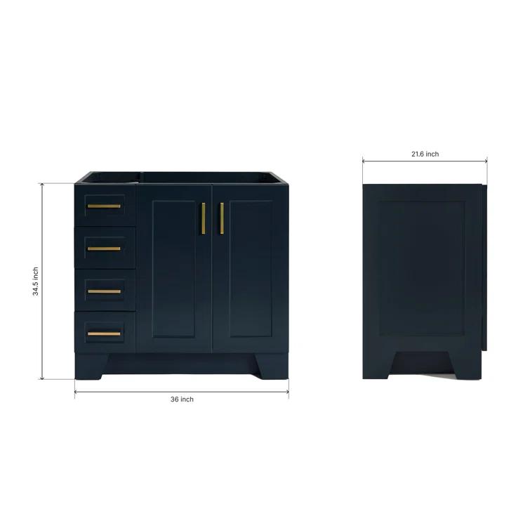 Sawyer 36'' Solid Wood Single Bathroom Vanity Base Only, Right Offset Base Cabinet without Top
