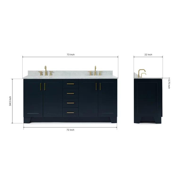 ARIEL Monrow 73 Double Sink Bathroom Vanity with Italian Carrara Marble Top