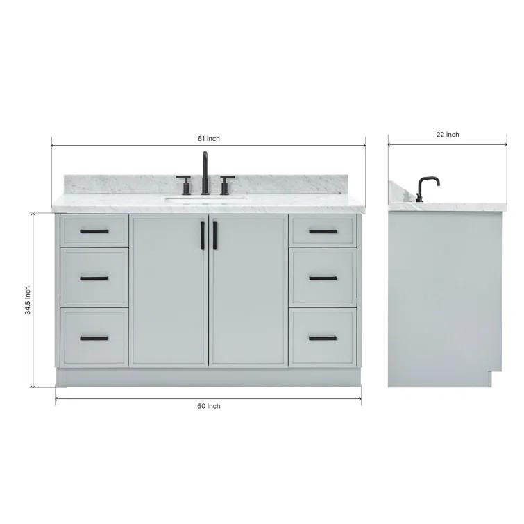 ARIEL Kelly 61 Single Sink Bathroom Vanity with Italian Carrara Marble Top