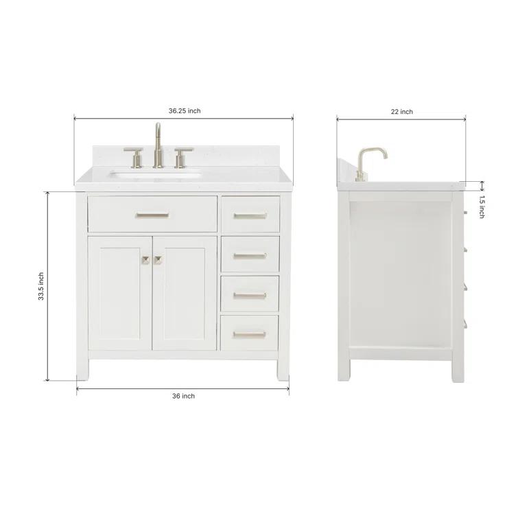 Ariel H036slcqrvo Bristol 36" Free Standing Single Basin Vanity Set - White