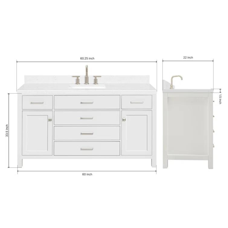 Ariel H060scqrvo Bristol 60" Free Standing Single Basin Vanity Set - White