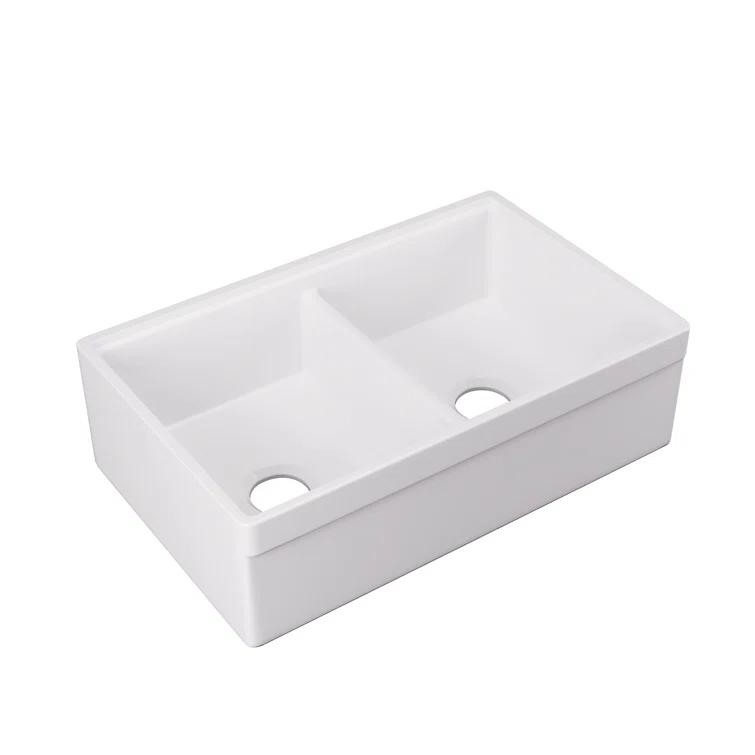 33" L X 20" W White Fireclay Double Bowl Workstation Farmhouse Kitchen Sink with Cutting Board And Dish-Drying Rack