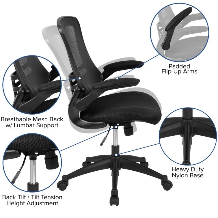 Jayetta Mid-Back Mesh Swivel Ergonomic Office Chair with Flip-Up Arms