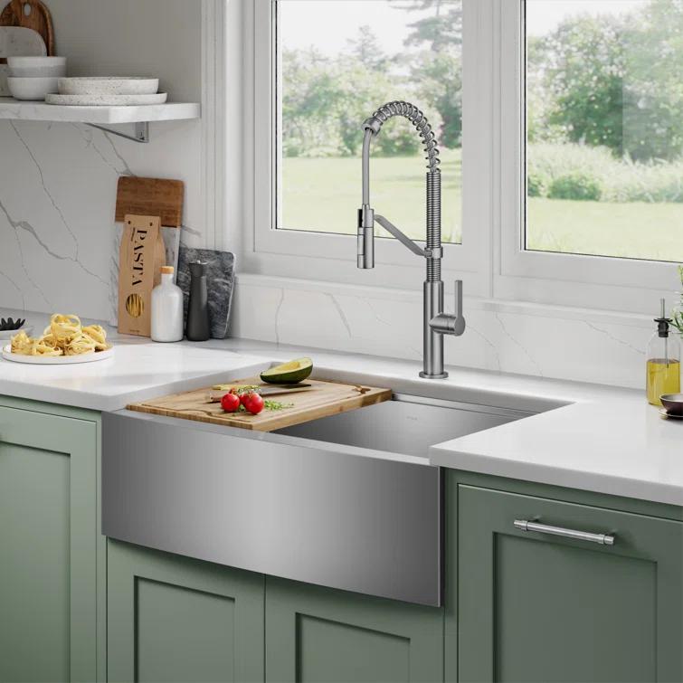 KRAUS Kore™ Workstation 30-inch L 16 Gauge Stainless Steel Single Bowl Farmhouse Kitchen Sink with Accessories