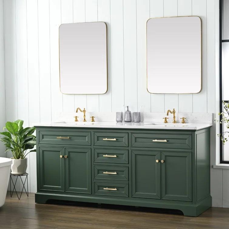 Zaviera 72'' Free-standing Double Bathroom Vanity with Engineered Stone Vanity Top