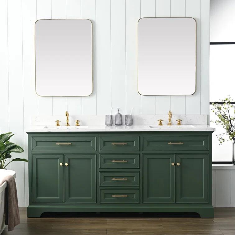 Zaviera 72'' Free-standing Double Bathroom Vanity with Engineered Stone Vanity Top