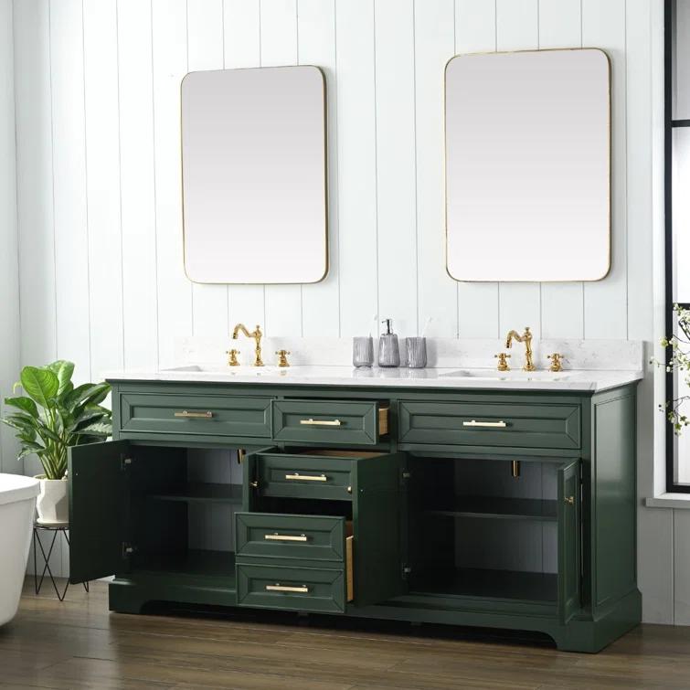 Zaviera 72'' Free-standing Double Bathroom Vanity with Engineered Stone Vanity Top