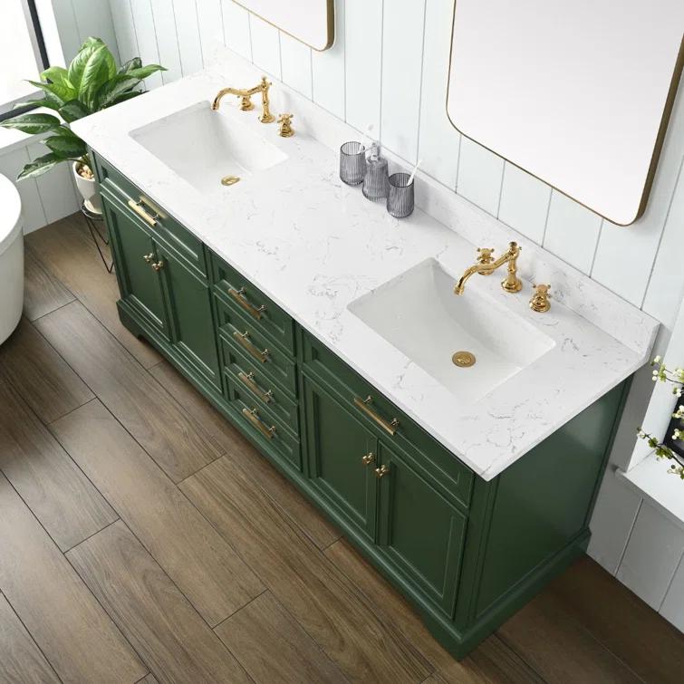 Zaviera 72'' Free-standing Double Bathroom Vanity with Engineered Stone Vanity Top