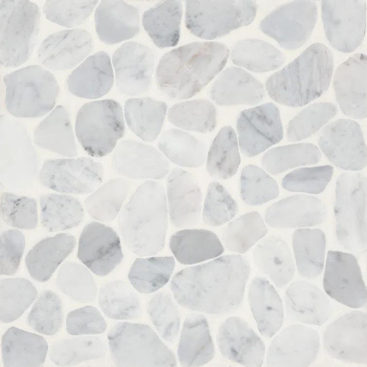Waterbrook 12" x 12" Medium Sliced Pebble Mosaic Tile in White/Gray