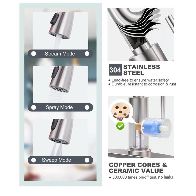 High Arc Pull Down Kitchen Faucet with Sprayer