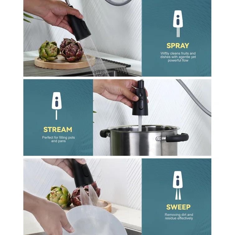 ARCORA Single Handle Stainless Steel Pull-Down Kitchen Faucet with Deckplate and Glass Rinser Combo