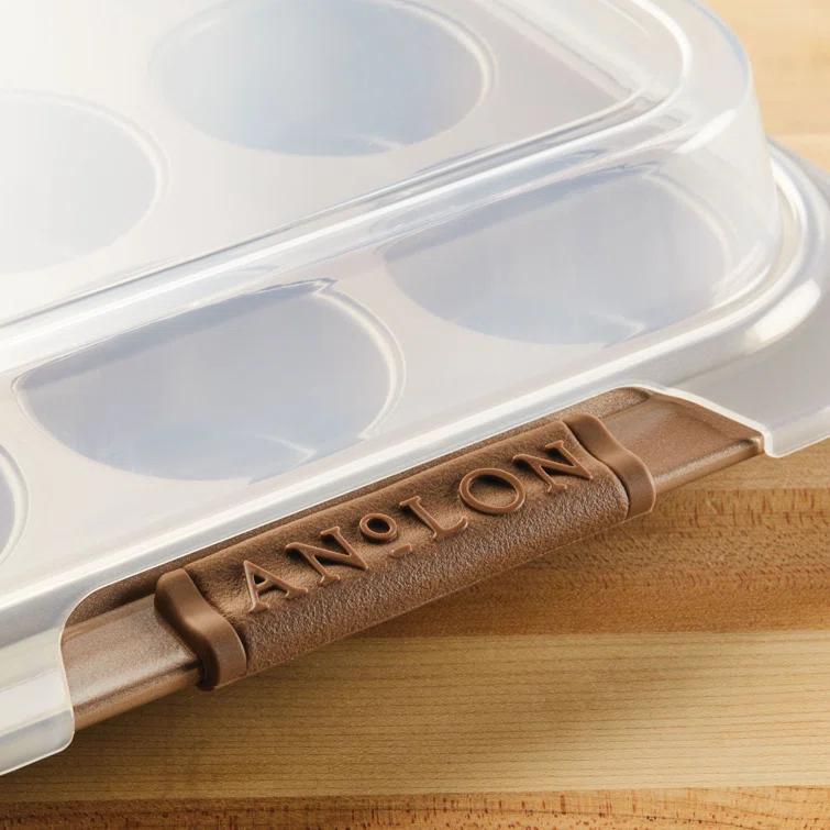 Anolon Anolon Advanced Bakeware 12-Cup Nonstick Muffin Pan with Silicone Grips and Lid, Bronze