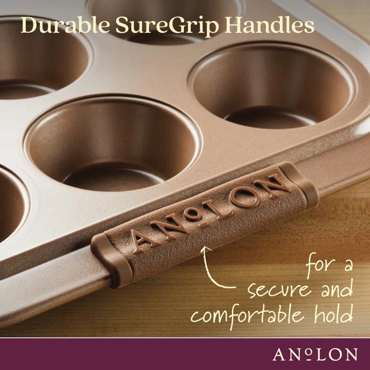 Anolon Anolon Advanced Bakeware 12-Cup Nonstick Muffin Pan with Silicone Grips and Lid, Bronze