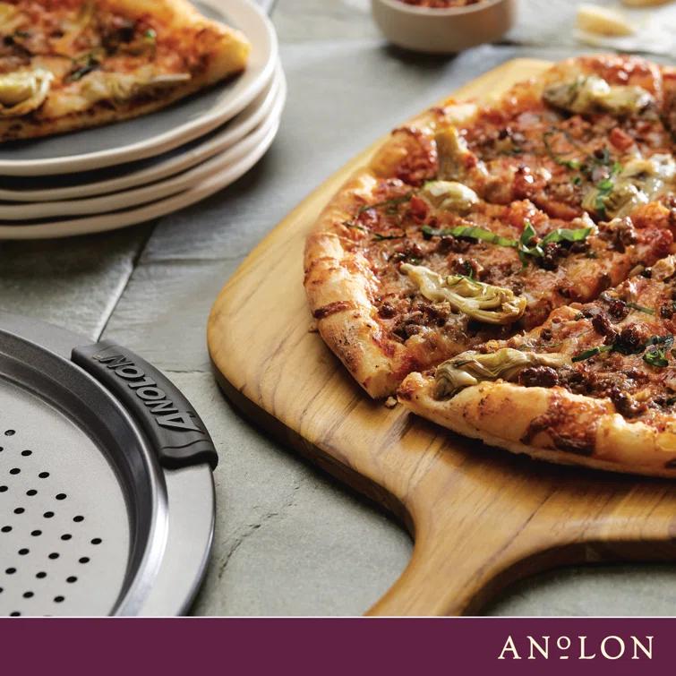 Anolon Advanced Nonstick Bakeware Round Perforated Pizza Pan, 13 Inch, Gray