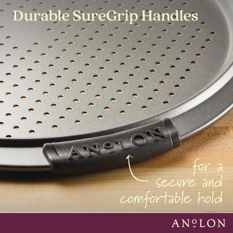 Anolon Advanced Nonstick Bakeware Round Perforated Pizza Pan, 13 Inch, Gray