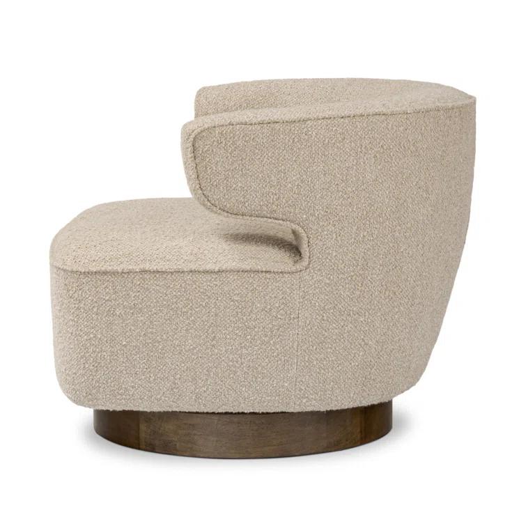 Berber Oatmeal Linen Blend Swivel Barrel Chair with Wood Base