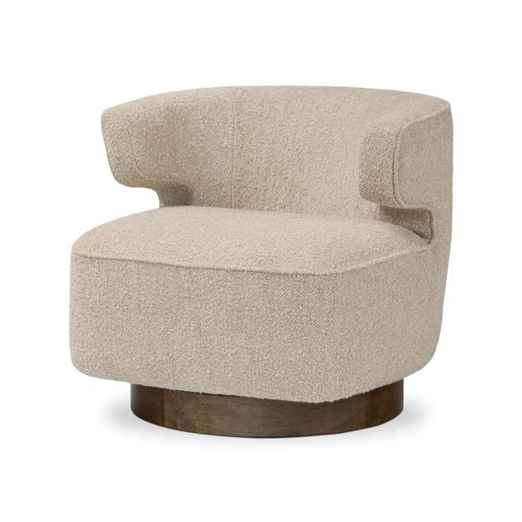 Berber Oatmeal Linen Blend Swivel Barrel Chair with Wood Base