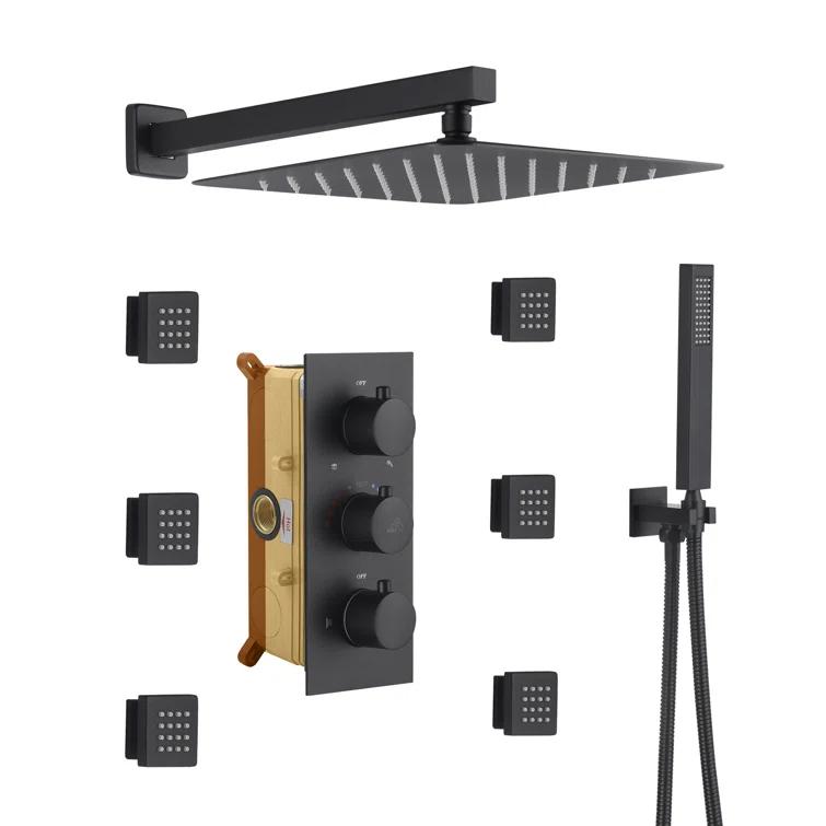 Revitalize 12 Inch Luxury Thermostatic Complete Shower System with Rough-in Valve