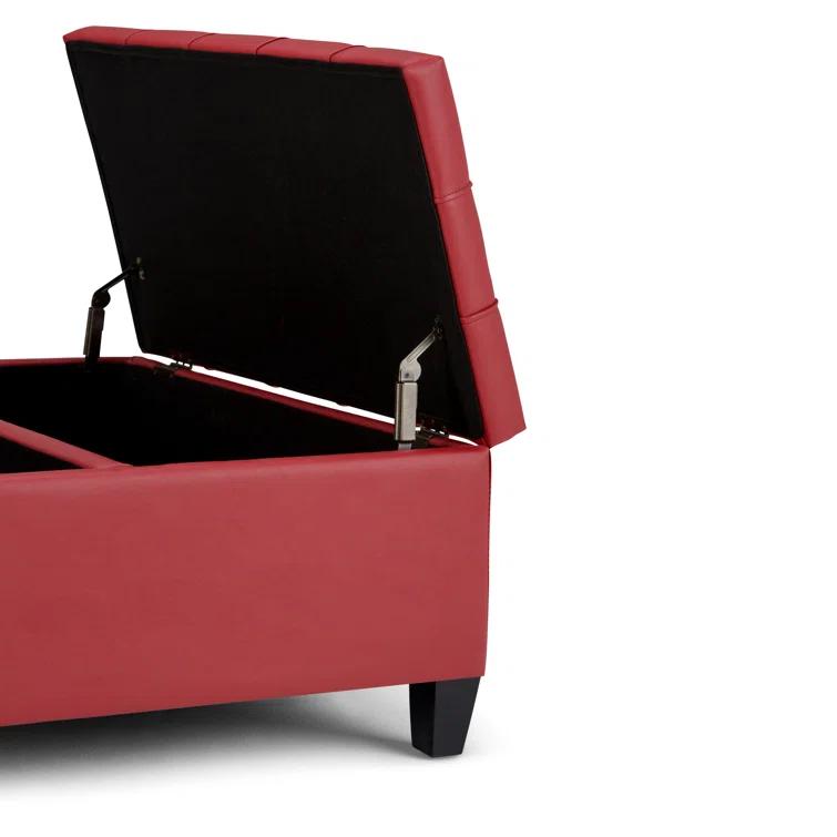 Simpli Home Harrison 36"W Upholstered Square Coffee Table Storage Ottoman with Split Lift Top