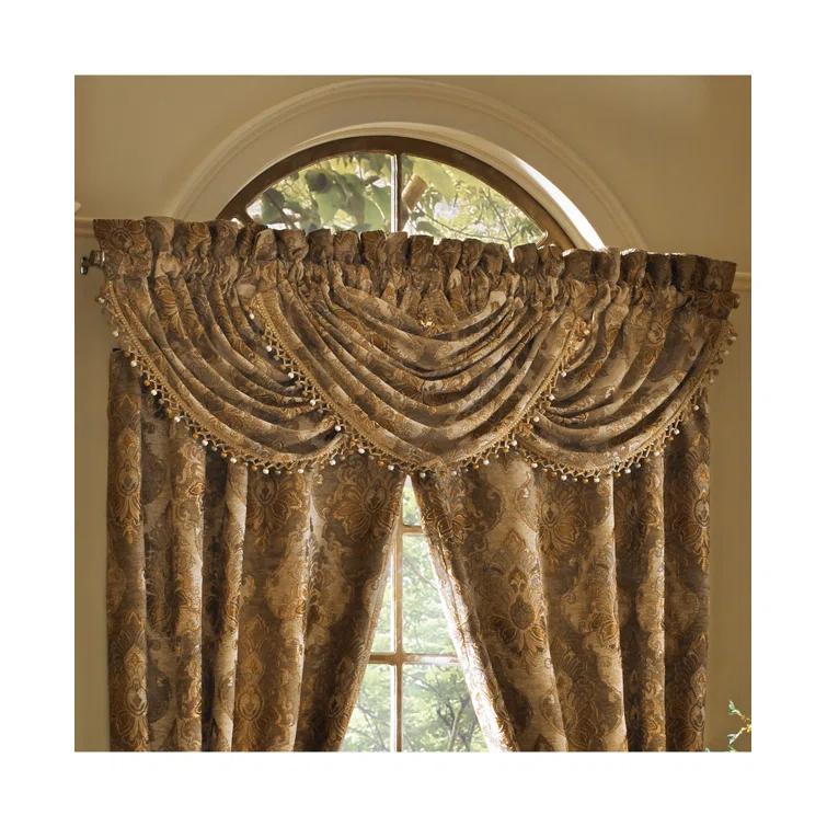 Natural Chenille Damask Waterfall Valance with Tassel Fringe