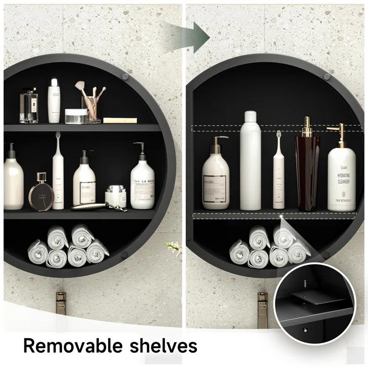 Gervon Round Wall Mounted Medicine Cabinet with Shelves