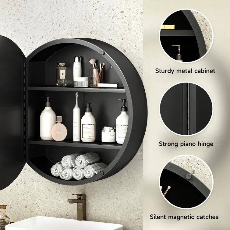 Gervon Round Wall Mounted Medicine Cabinet with Shelves