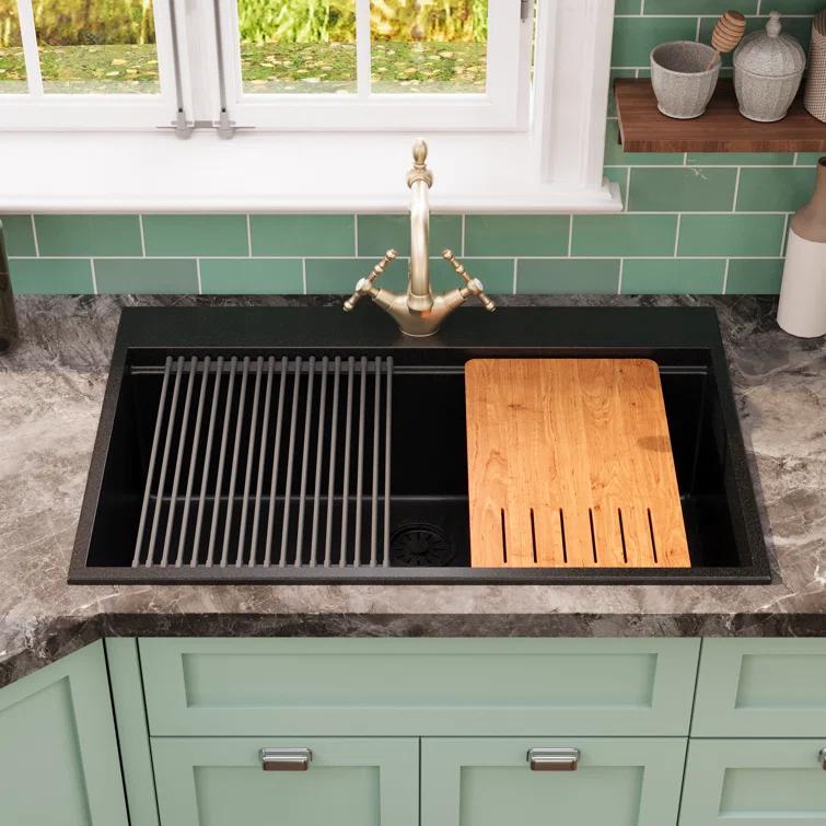 DeerValley DV-1K0170 DeerValley 33" L Quartz Composite Workstation Kitchen Sink Drop in Single Bowl Sink