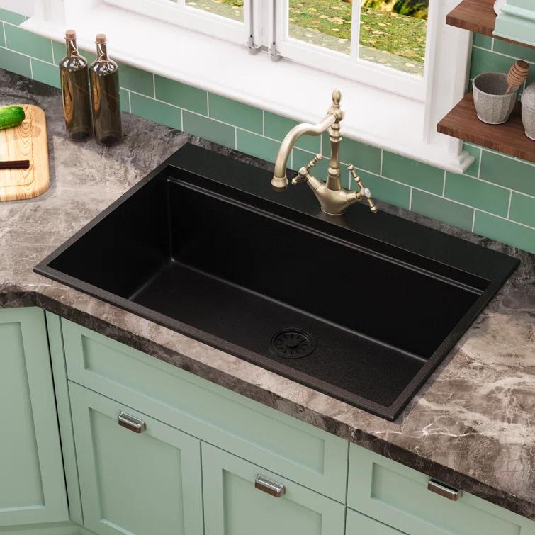 DeerValley DV-1K0170 DeerValley 33" L Quartz Composite Workstation Kitchen Sink Drop in Single Bowl Sink