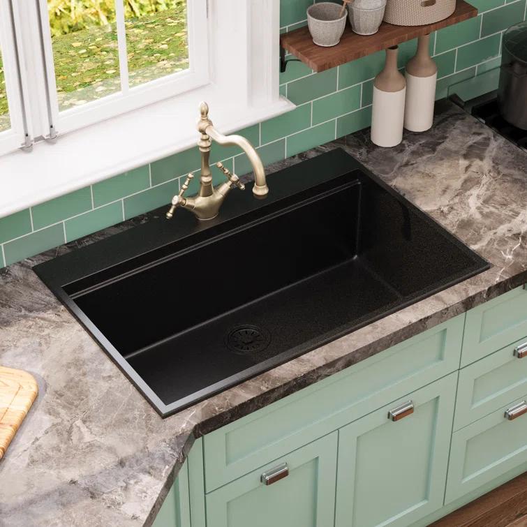 DeerValley DV-1K0170 DeerValley 33" L Quartz Composite Workstation Kitchen Sink Drop in Single Bowl Sink