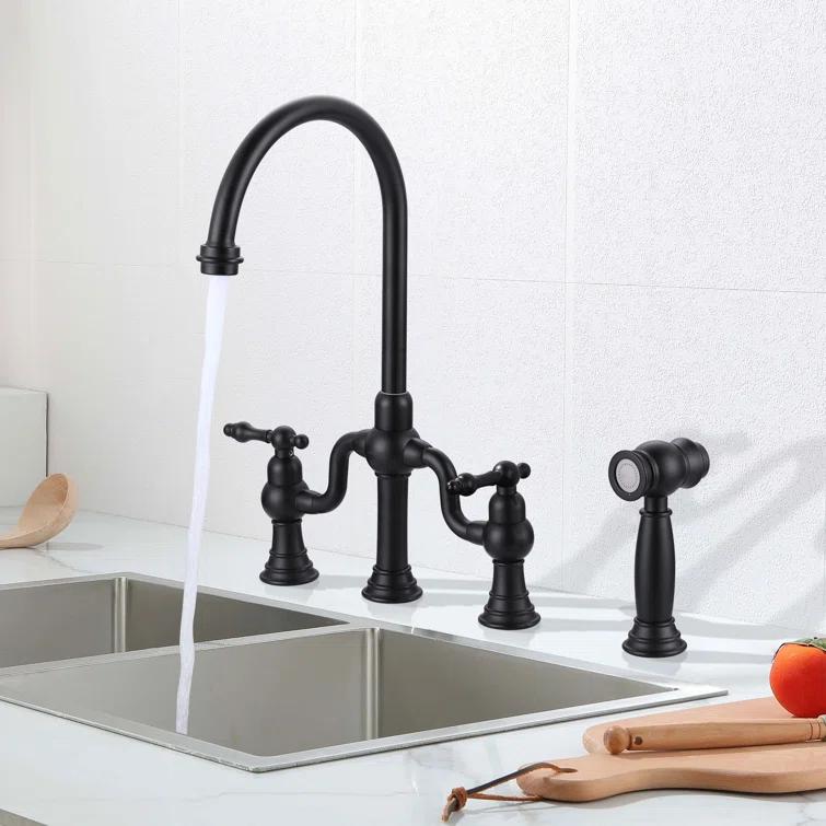 ARCORA Double-Handle High-Arc Widespread Deck Mounted Bridge Kitchen Faucet With Side Spray