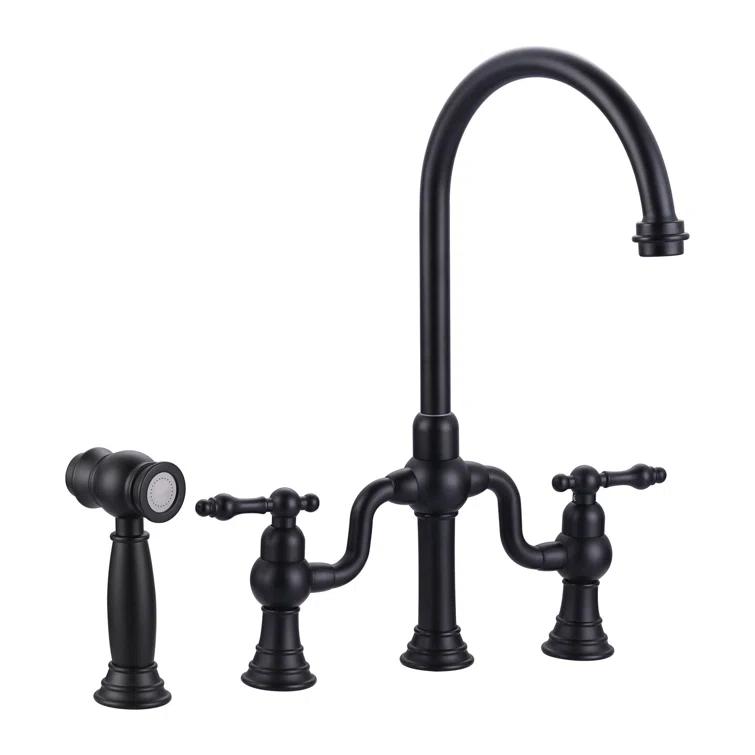 ARCORA Double-Handle High-Arc Widespread Deck Mounted Bridge Kitchen Faucet With Side Spray