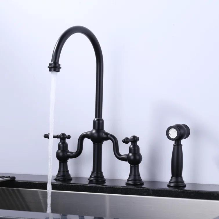 ARCORA Double-Handle High-Arc Widespread Deck Mounted Bridge Kitchen Faucet With Side Spray