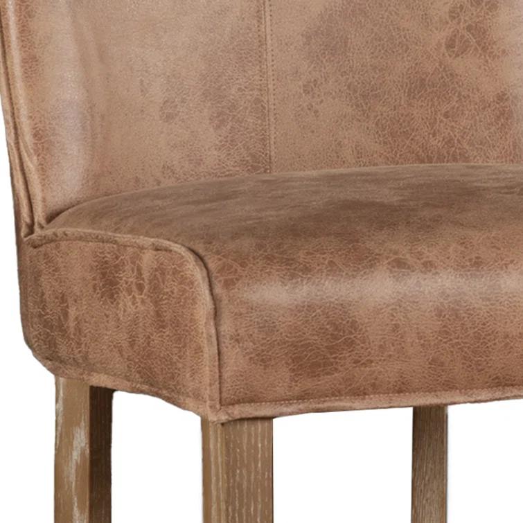 Vintage Tan Leather Counter Stool with Natural Wood Legs