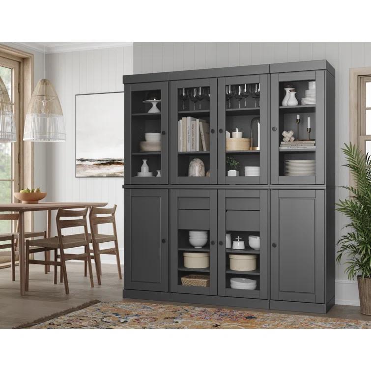 Wildon Home® Doerschuk 100% Solid Wood 65" Pantry Cabinet with Clear Glass, Solid Doors, 2-Drawers and Adjustable Shelves