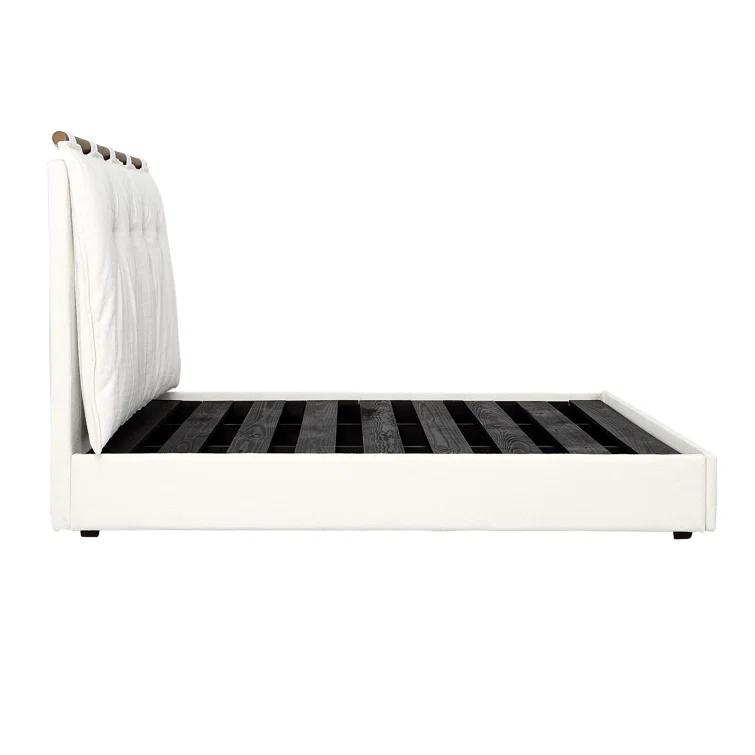 Isaiah Queen White Upholstered Pine Bed with Headboard