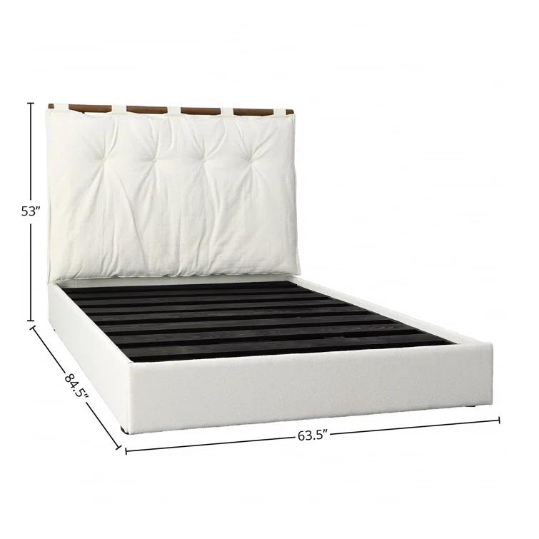 Isaiah Queen White Upholstered Pine Bed with Headboard