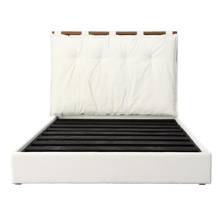 Isaiah Queen White Upholstered Pine Bed with Headboard
