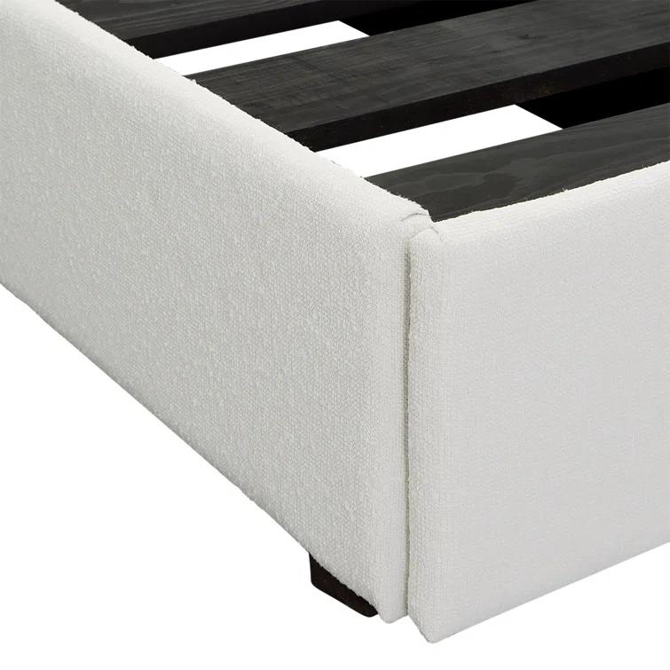 Isaiah Queen White Upholstered Pine Bed with Headboard