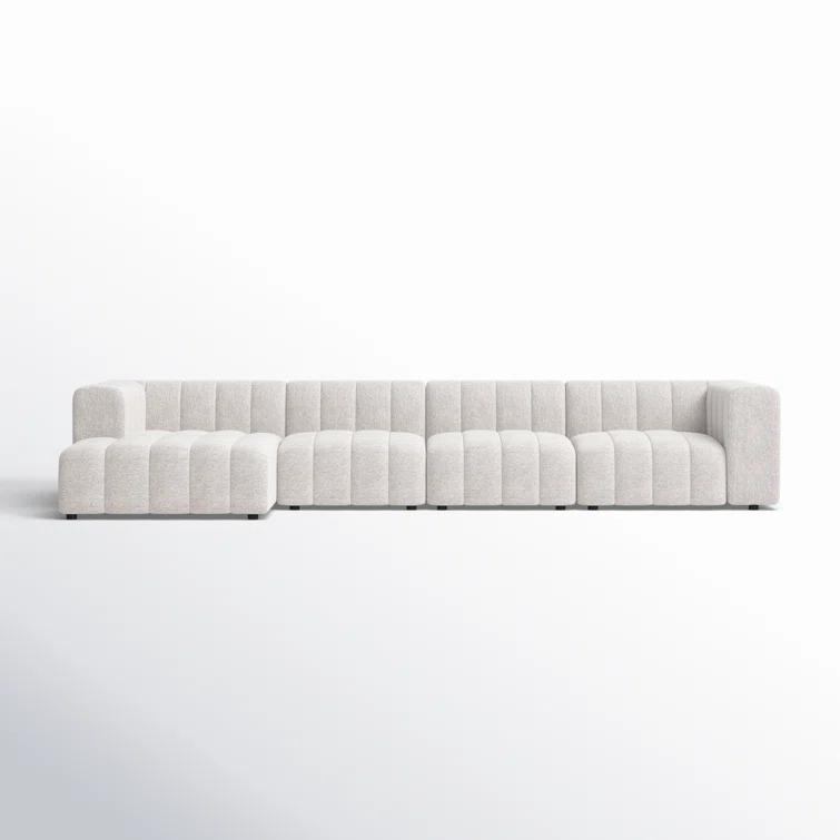 Napa Sandstone Tufted Fabric 4-Piece Sectional with Ottoman